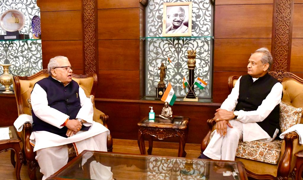 Hon'ble Chief Minister of Rajasthan meets Hon'ble Governor at Raj Bhawan.
