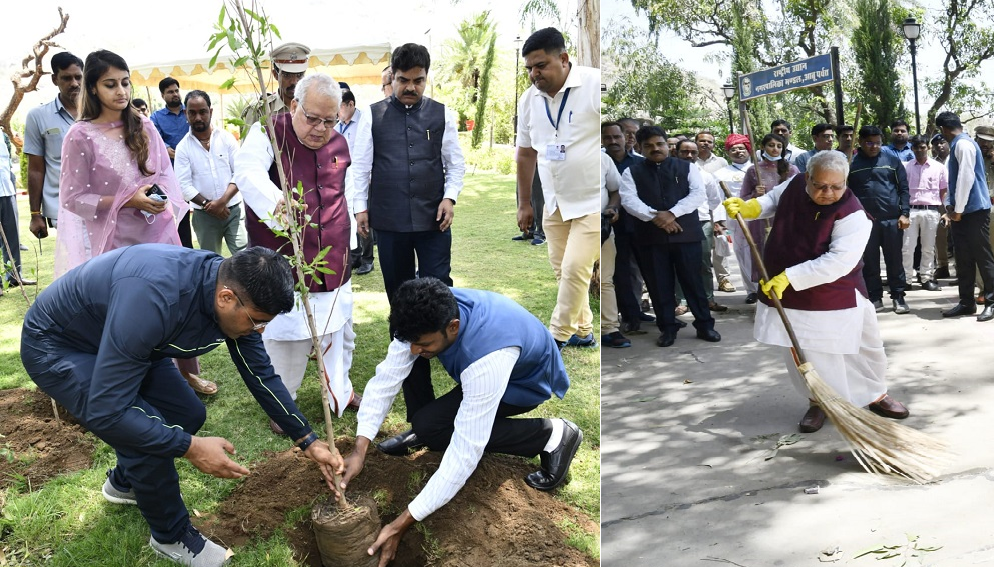 In Raj Bhawan, Mt Abu Hon’ble Governor  planted saplings in the lawns while a cleaning drive was also held within the premises involving all the staff members on World Environment Day.